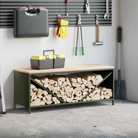 Rastrelliera Legna Da Ardere Con Piano Verde Oliva 100x40x60 Cm /