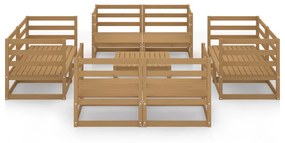 Set Divani da Giardino 9 pz Miele in Legno Massello di Pino