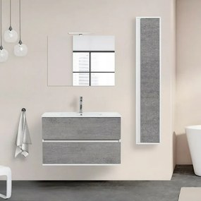 Mobile bagno sospeso 90 cm Duble grigio industrial completo di lavabo e specchio