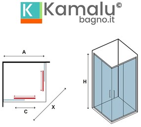 Kamalu - box doccia oro satinato 110x140 doppio scorrevole | ke-1000g