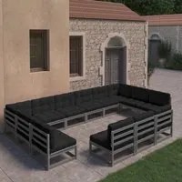 Set Divani da Giardino 13 pz Grigio Cuscini Massello di Pino 3077246