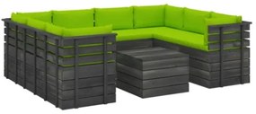 Set Divani da Giardino su Pallet 9 pz con Cuscini Massello Pino