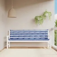 Cuscini Panca Giardino 2pz Righe Bianche Blu 200x50x7cm Tessuto 361747