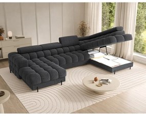 Divano angolare grigio scuro allungabile (con penisola a destra/a U) con rivestimento in bouclé Feraria – ELTAP