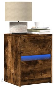 Comodini Con Luci Led 2pz Rovere Fumo İn Legno Multistrato /