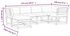 Set Divani Giardino 6 pz con Cuscini Legno Massello di Douglas