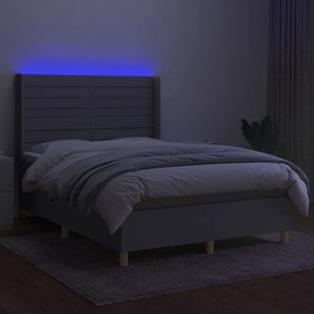 Letto a molle materasso e led grigio chiaro 140x200 cm tessuto