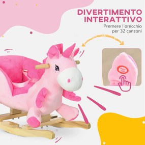 Unicorno a Dondolo Cavalcabile Peluche con 32 Canzoni 65x35x45 cm con Cintura di Sicurezza Rosa...