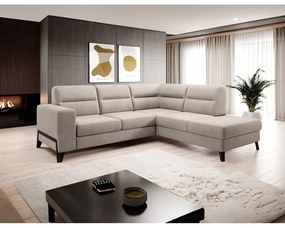 Divano angolare beige allungabile/con contenitore (con penisola a destra/a L) e rivestimento in velluto Cassara – ELTAP