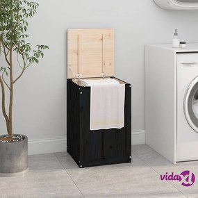 vidaXL Contenitore per Bucato Nero 44x44x66 cm Legno Massello Pino