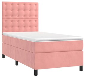 Letto a molle con materasso e led rosa 90x190 cm in velluto