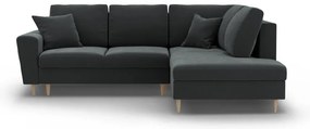 Divano angolare grigio scuro allungabile e con contenitore (con penisola a destra/a L) con rivestimento in velluto Kyoto – Cosmopolitan Design