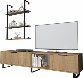 Parete Attrezzata Soggiorno 180 Cm Porta TV E Libreria Rovere Zenon