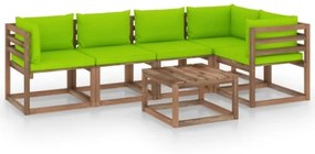 Set Divani Giardino su Pallet 6 pz con Cuscini Pino Impregnato