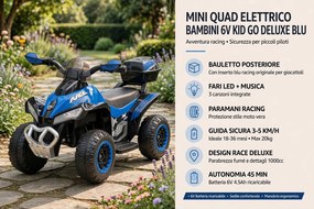 Mini Quad Elettrico per Bambini 6V Kid Go Deluxe Blu...