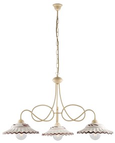 Lampadario Country Chic Bistrot 3 Luci Avorio Con Ceramica Vietrese