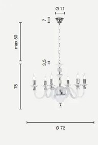 Lampadario in vetro e cristallo fume' gala 6 luci lp.gala-6-fumè