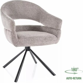 Sedia Borgo Raven in tessuto grigio con struttura in metallo nero opaco e seduta girevole auto-return – 58x87 cm