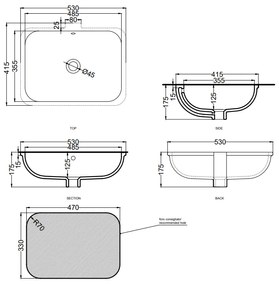 Cielo Enjoy Lavabo 41x53 Sottopiano Rettangolare Senza Foro Con Troppopieno Basalto