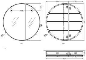 Cielo I Catini Round Box Specchio contenitore 90 cm tondo Con ripiani in vetro e Scocca Laccata in legno cemento