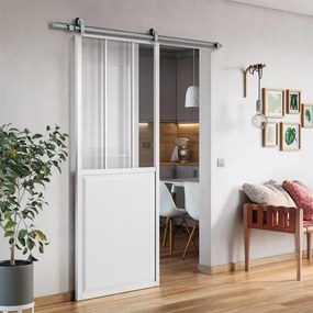 Porta scorrevole reversibile Atelier in alluminio bianco, L 86 x H 215 cm, con binario Loft