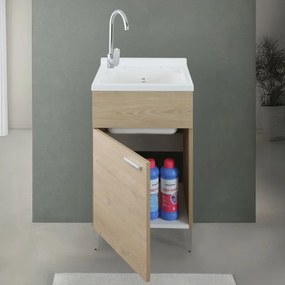 Mobile lavatoio 50x50 cm rovere con vasca in resina e asse lavapanni