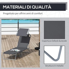 Lettino Prendisole in Ferro Pieghevole Reclinabile con Tettuccio Parasole Oxford Grigio...