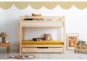 Letto da bambini a castello/estraibile di colore naturale con contenitore con rete inclusa 80x200 cm CLPB – Adeko