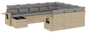 Set divani da giardino 11 pz con cuscini beige in polyrattan