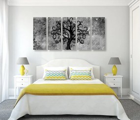 Quadri 5 pezzi – Albero della vita in bianco e nero
