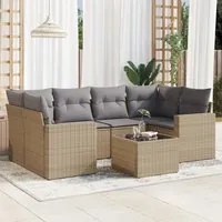 Set Divani da Giardino 7 pz con Cuscini Beige in Polyrattan 3218709