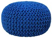 Pouf ottomana blu scuro in cotone lavorato a maglia perline EPS riempimento rotondo piccolo poggiapiedi 40 x 25 cm