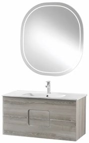 Mobile bagno sospeso e specchio LED ARCO 100 cm Rovere Grigio
