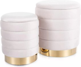 Pouf Britta Velvet con contenitore in velluto color beige chiaro – set da 2