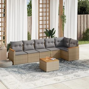 Set divani da giardino 7 pz con cuscini beige in polyrattan