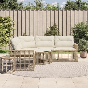 Divano da giardino a l con cuscini e pouf beige in polyrattan