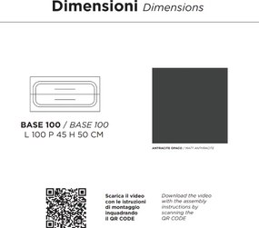 Mobile da bagno sospeso moderno con base 100 CASPIO con 2 cassetti e lavabo ANTRACITE OPACO