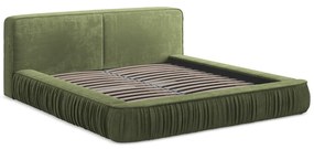 Letto matrimoniale imbottito verde con contenitore e rete inclusi 160x200 cm Keoni – Makamii