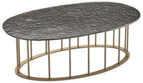 Tavolino D90 cm con base in metallo Beige e piano in vetro martellato Fumč MUTE