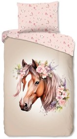 Set copripiumino e federa da bambini rosa/marrone in cotone per letto singolo 140x200 cm Avera – Good Morning