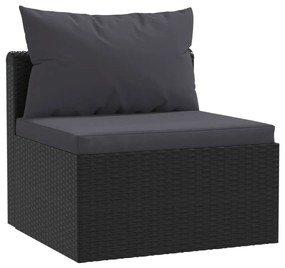 Set Divani da Giardino 3 pz con Cuscini in Polyrattan Nero