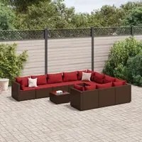 Set Divani da Giardino 11 pz con Cuscini Polyrattan Marrone 3308341