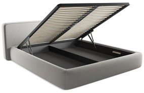 Letto matrimoniale imbottito grigio chiaro con contenitore con griglia 180x200 cm Kiana - Makamii