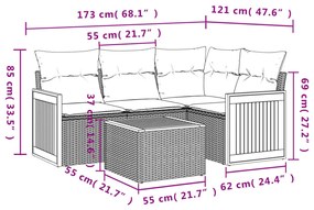 Set Divano da Giardino 5 pz con Cuscini Grigio in Polyrattan