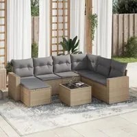 Set Divano da Giardino 8 pz con Cuscini Beige in Polyrattan 3219299