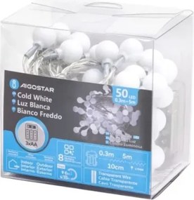 Aigostar - Catena luminosa LED da esterno 50xLED/3xAA/8 funzioni 5,3 m IP44 bianco freddo