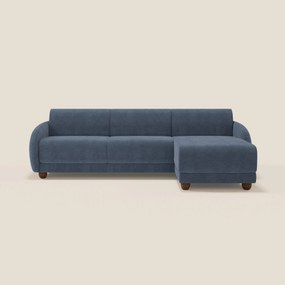 Giglio divano letto angolare con materasso alto 18 cm e penisola contenitore in morbido bouclé impermeabile T07 blu