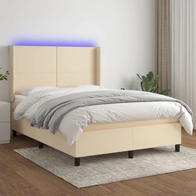 Letto a Molle con Materasso e LED Crema 140x190 cm in Tessuto 3138154