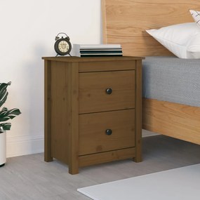 Comodino Marrone Ambra 50x35x61,5 Cm İn Legno Massello Di Pino /