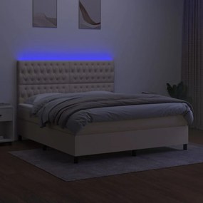 Letto a molle con materasso e led crema 160x200 cm in tessuto